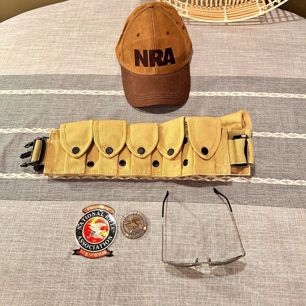 NRA Hat Sunglasses NRA Sticker NRA Medal and a hunting belt - Bundle